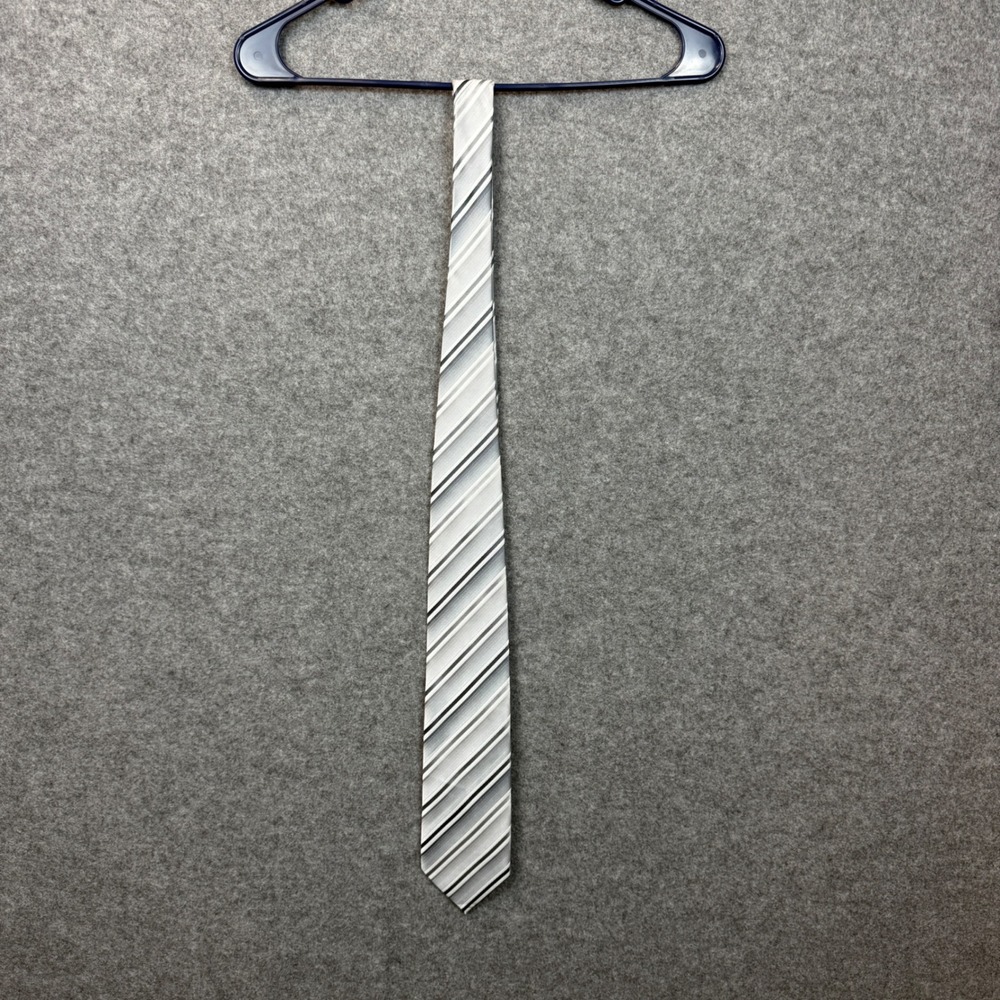John Ashford Mens Silver White Black Striped Polyester Necktie FN13BX38‎ NEW
